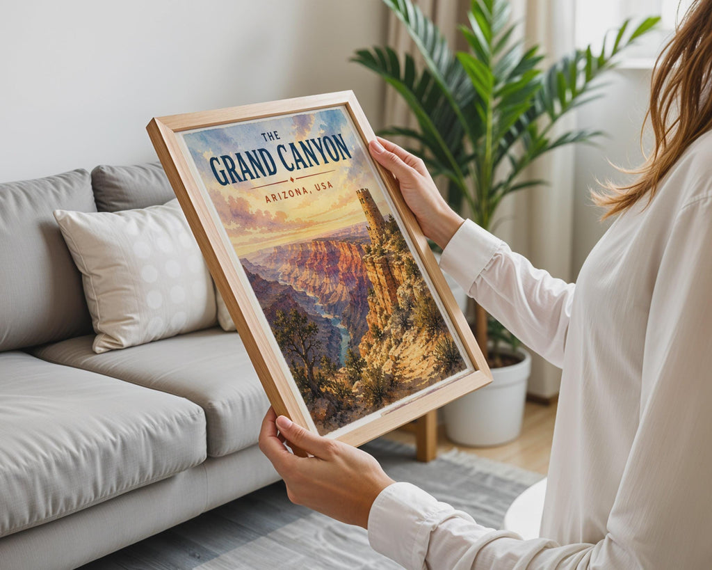 Grand Canyon Watchtower Print, Arizona Desert View, Colorado River Watercolour Art