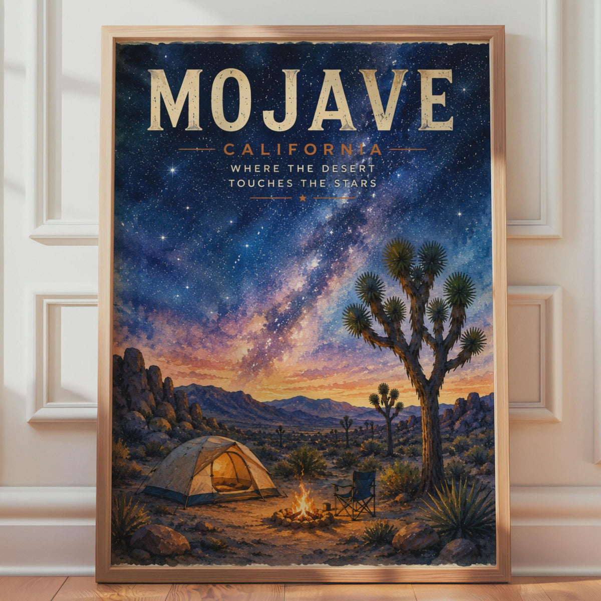 Mojave Desert Night Sky Poster, Joshua Tree Camping, Milky Way Wall Art (Print)