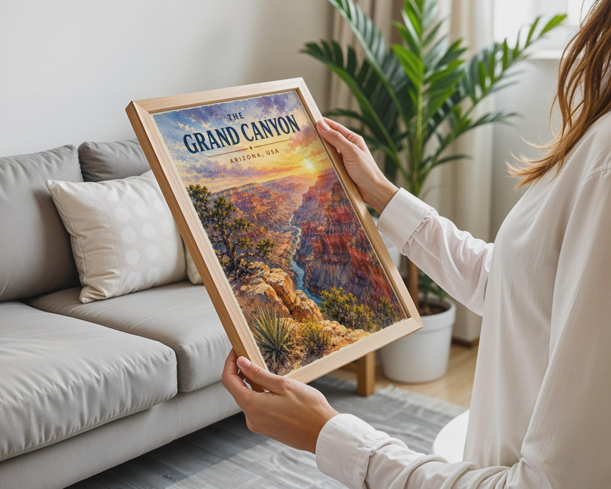 Grand Canyon Watercolour Poster, Arizona Sunset, Colorado River Print