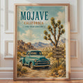 Mojave California Vintage Poster, Retro Teal Truck, Joshua Tree Desert Art