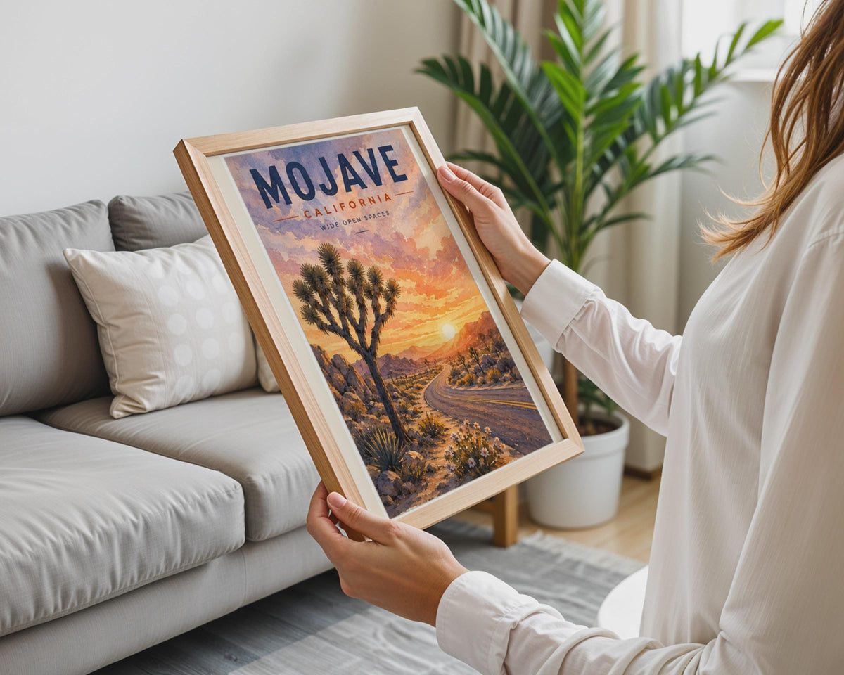 Mojave Desert Watercolor Poster, Joshua Tree Sunset, Wide Open Spaces (Print)