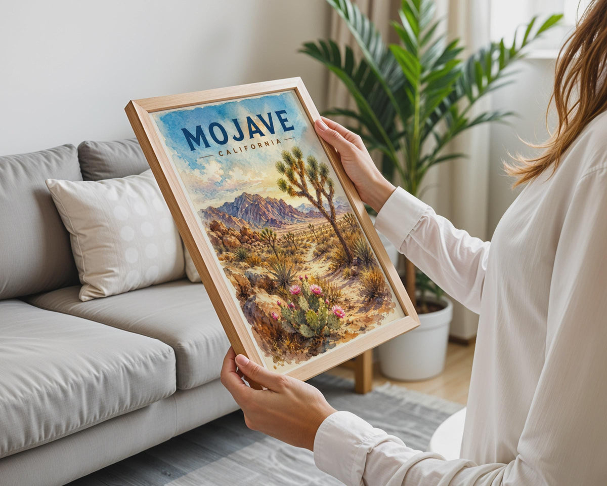 Mojave California Watercolour Print, Desert Landscape Wall Art, Joshua Tree Cactus Decor