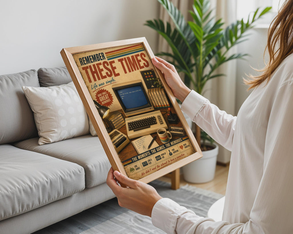 Commodore 64 Retro Gaming Poster, Vintage 80s Computer Wall Art, Nostalgic Gamer Gift Print