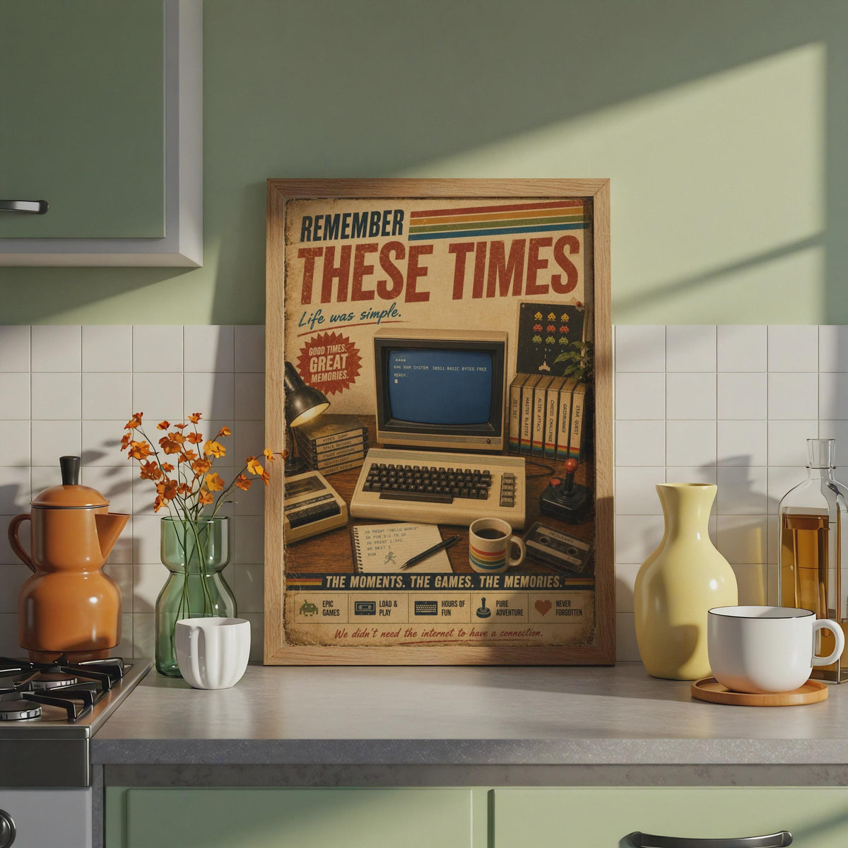 Commodore 64 Retro Gaming Poster, Vintage 80s Computer Wall Art, Nostalgic Gamer Gift Print