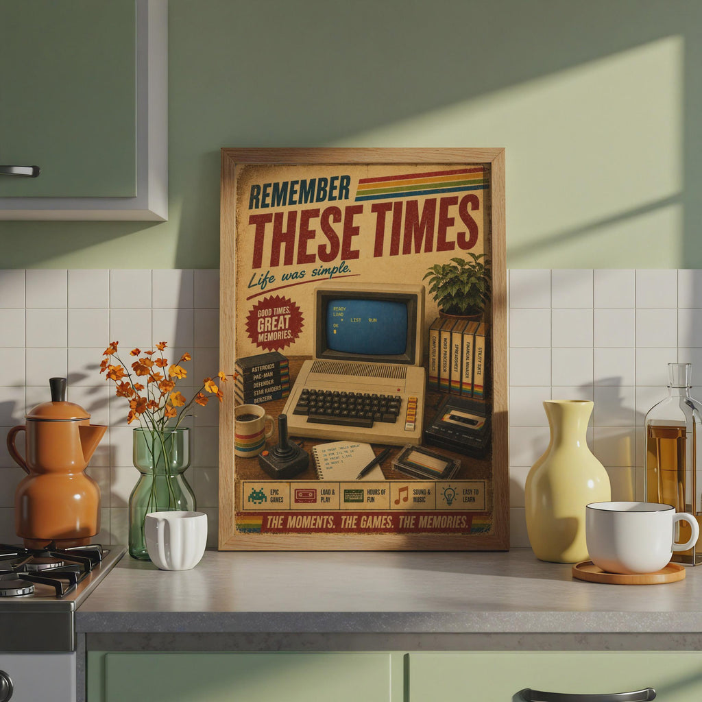 Retro Atari 800 Computer Poster, Vintage 1980s Gaming Wall Art, Nostalgic Geek Print