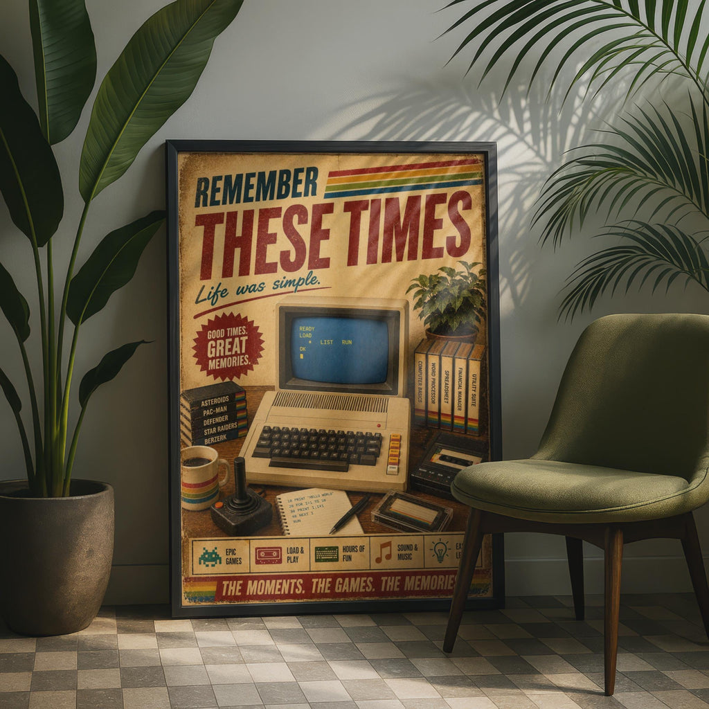 Retro Atari 800 Computer Poster, Vintage 1980s Gaming Wall Art, Nostalgic Geek Print