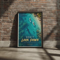 Don't Look Down Shark Poster, Funny Paddle Board Wall Art, Tropical Ocean Print