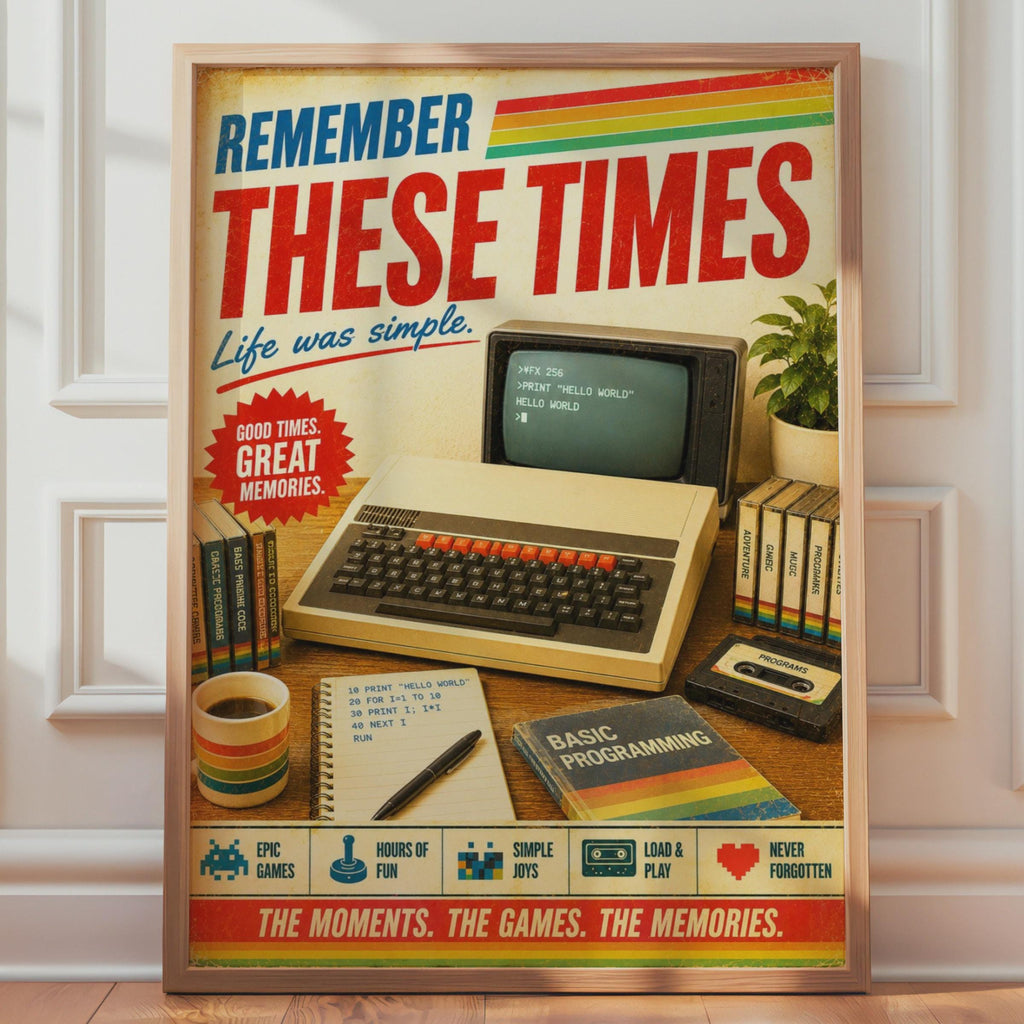 BBC Micro Computer Retro Poster, 1980s Nostalgic Gaming Wall Art, Vintage Tech Print