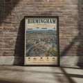 Birmingham England Poster, West Midlands City Map Wall Art, Vintage Aerial Print