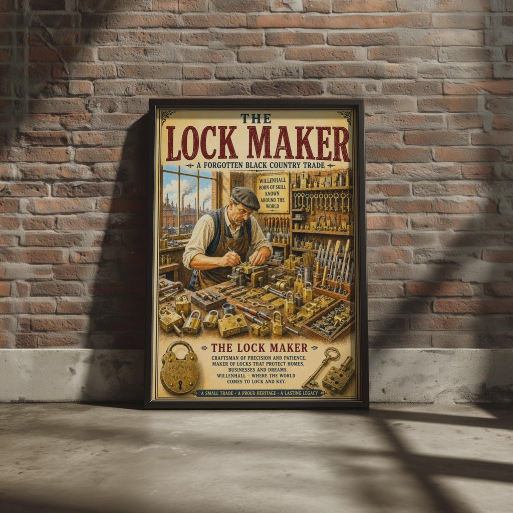 Willenhall Lock Maker Vintage Poster, Black Country Trade Wall Art Print