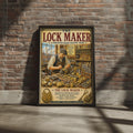 Willenhall Lock Maker Vintage Poster, Black Country Trade Wall Art Print