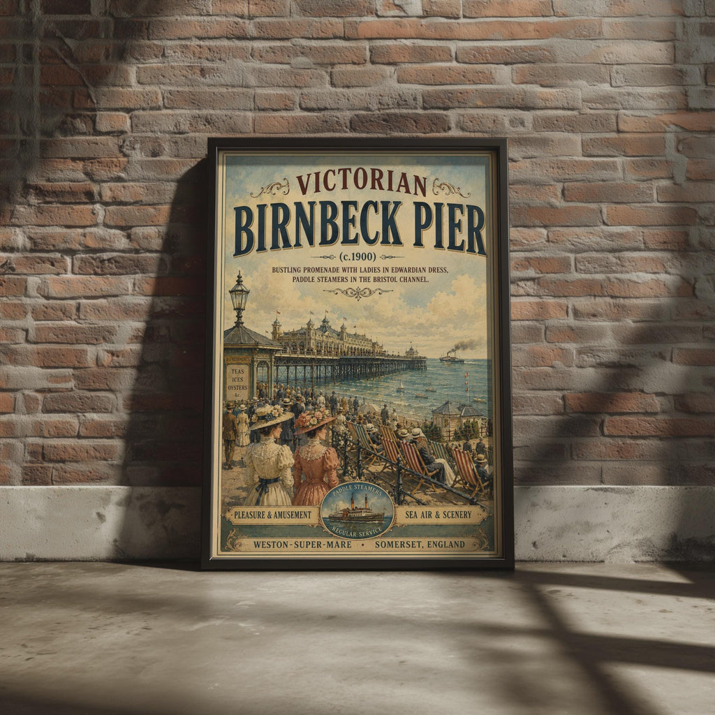 Birnbeck Pier Victorian Poster, Weston-Super-Mare, Somerset Vintage Travel Wall Art