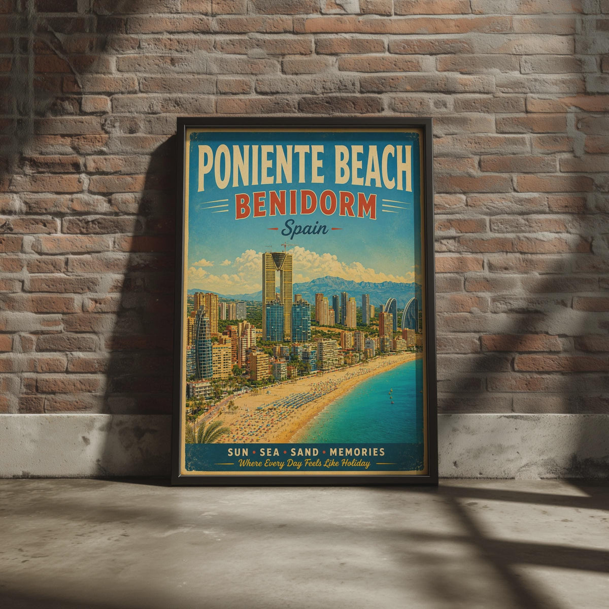 Poniente Beach Benidorm Spain Vintage Travel Poster, Retro Spanish Coast Wall Art