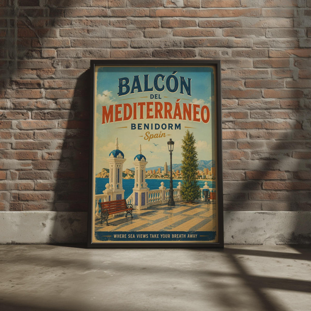 Benidorm Spain Vintage Travel Poster, Balcon del Mediterraneo, Spanish Coast Wall Art
