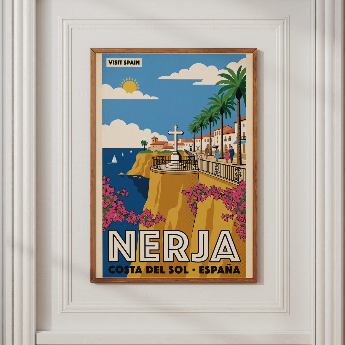 Nerja Spain Travel Poster, Costa del Sol Retro Wall Art, Vintage Spanish Print