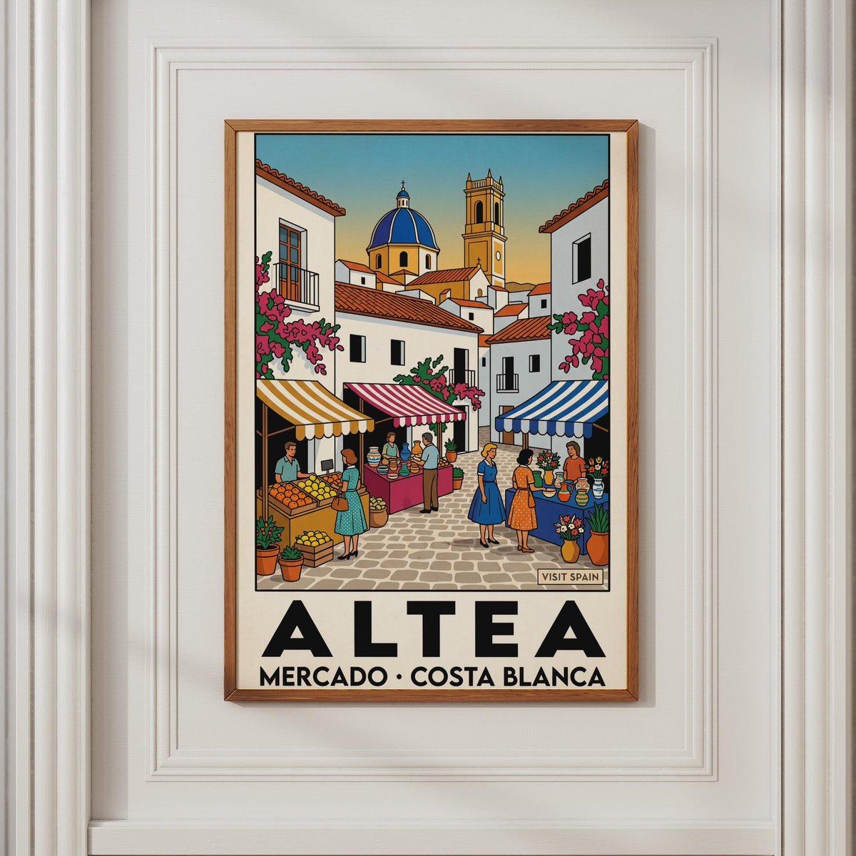 Altea Market Poster, Costa Blanca Spain Travel Print, Vintage Spanish Village Wall Art