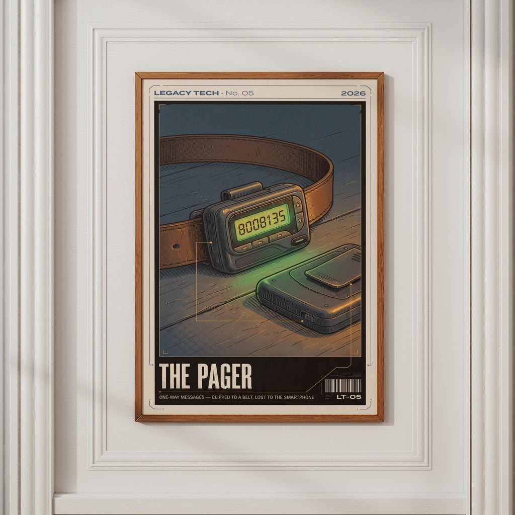 Retro Pager Poster, Legacy Tech Print, 90s Nostalgia Wall Art, Vintage Beeper Gift