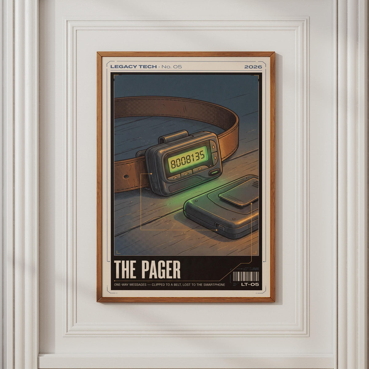 Retro Pager Poster, Legacy Tech Print, 90s Nostalgia Wall Art, Vintage Beeper Gift