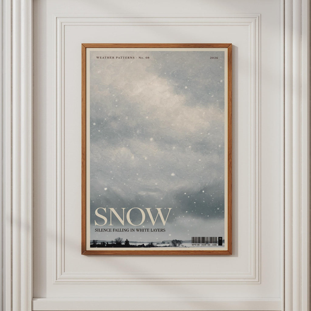 Snow Winter Wall Art Print, Grey Sky Poster, Magazine Style, Moody Weather Decor