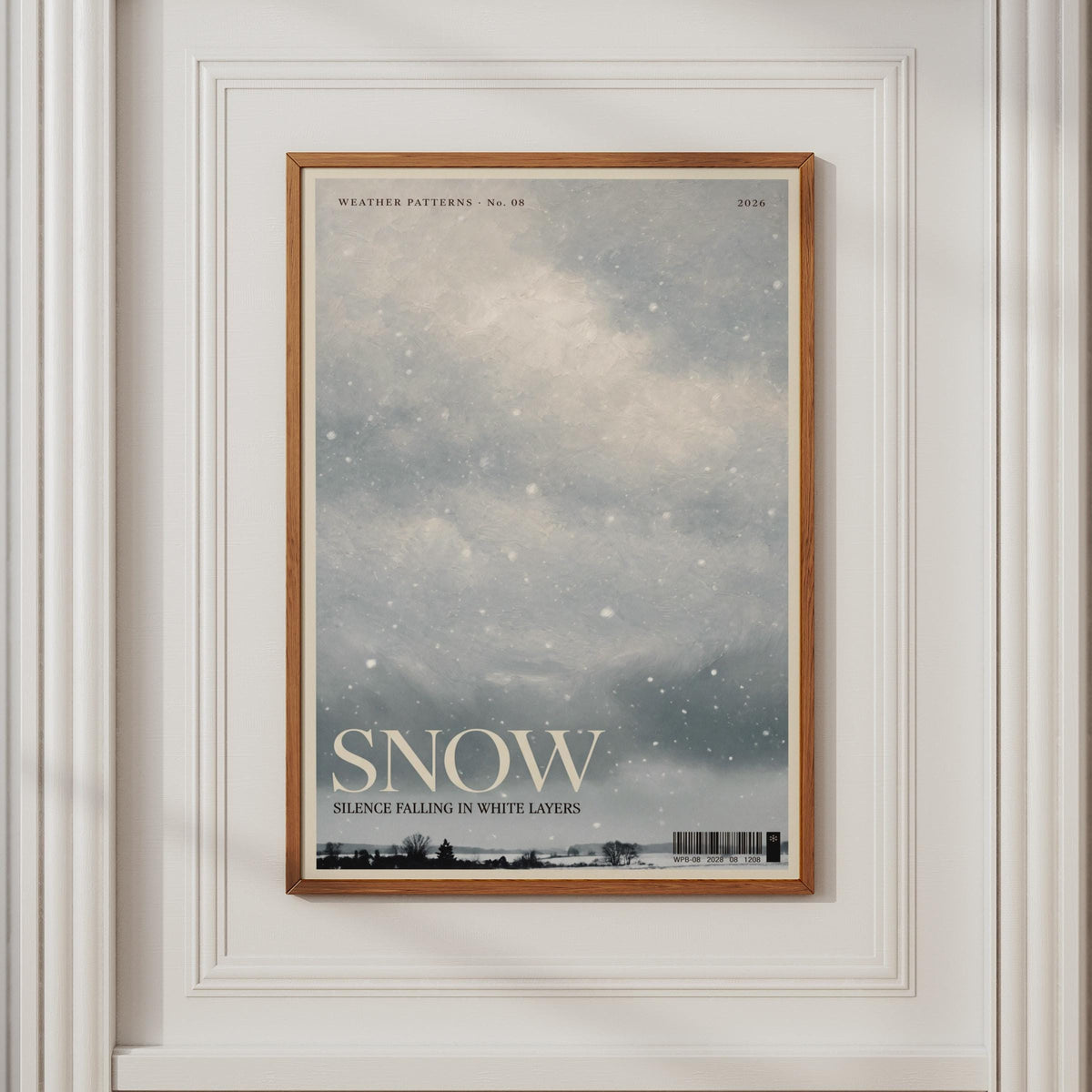 Snow Winter Wall Art Print, Grey Sky Poster, Magazine Style, Moody Weather Decor