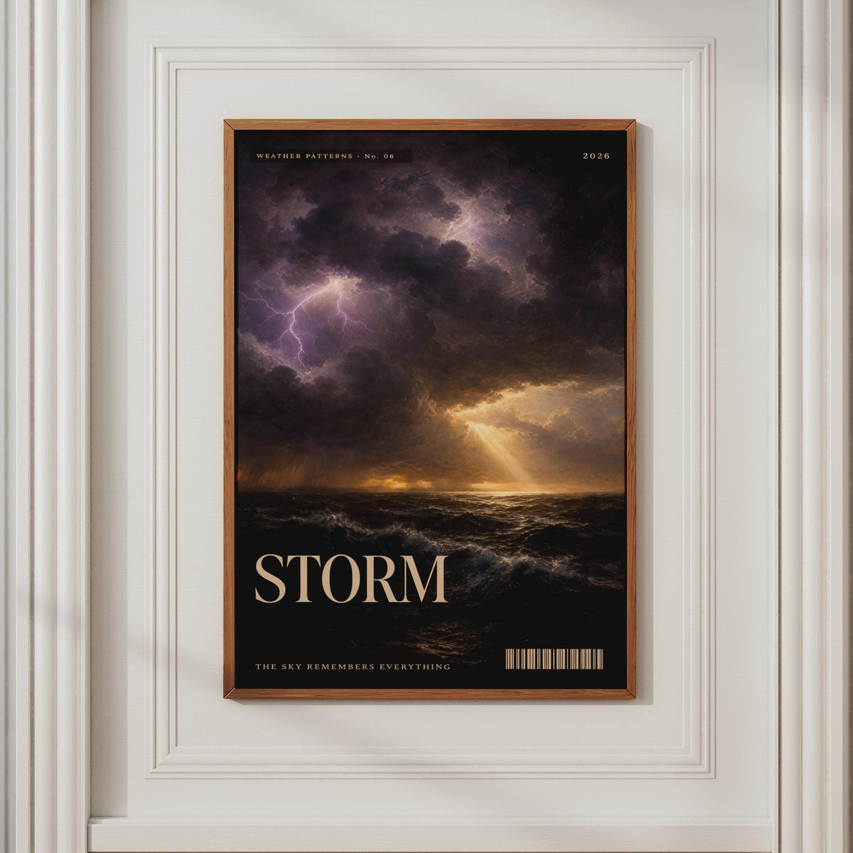 Storm Lightning Ocean Poster, Dramatic Seascape Wall Art, Dark Moody Print for Living Room