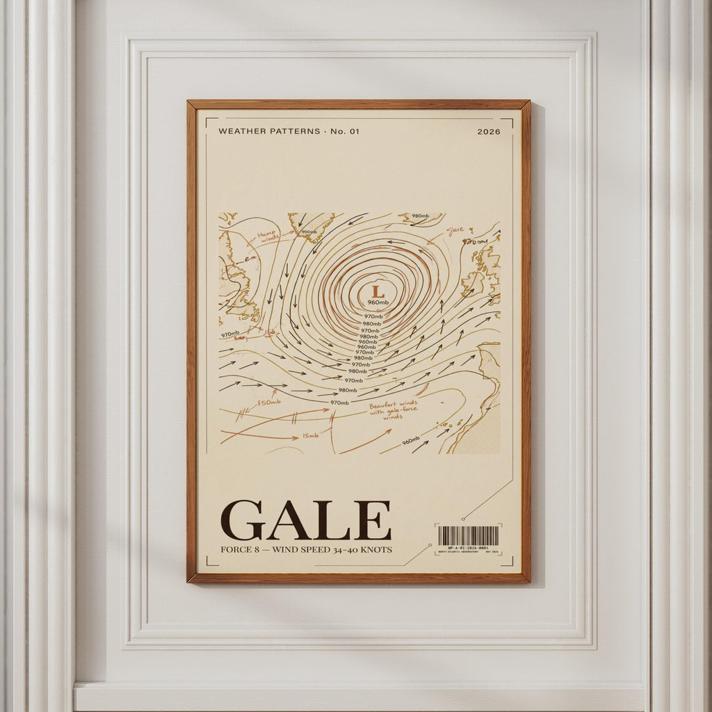 Gale Force Wind Weather Map Poster, Vintage Meteorology Chart Print, Nautical Wall Art