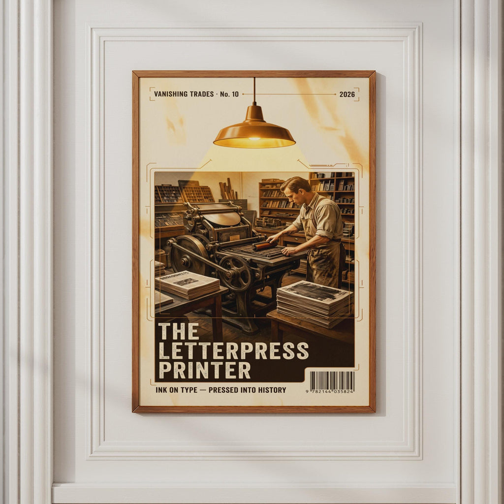 Letterpress Printer Vintage Trades Poster, Retro Print Shop Wall Art, Craftsman Gift