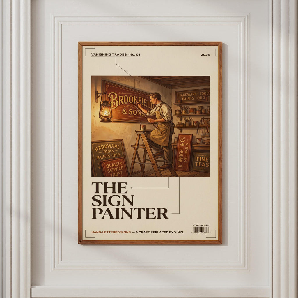 Sign Painter Vintage Trades Poster, Retro Craftsman Wall Art, Vanishing Trades Print