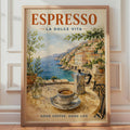Espresso La Dolce Vita Amalfi Coast Poster, Italian Coffee Art Print