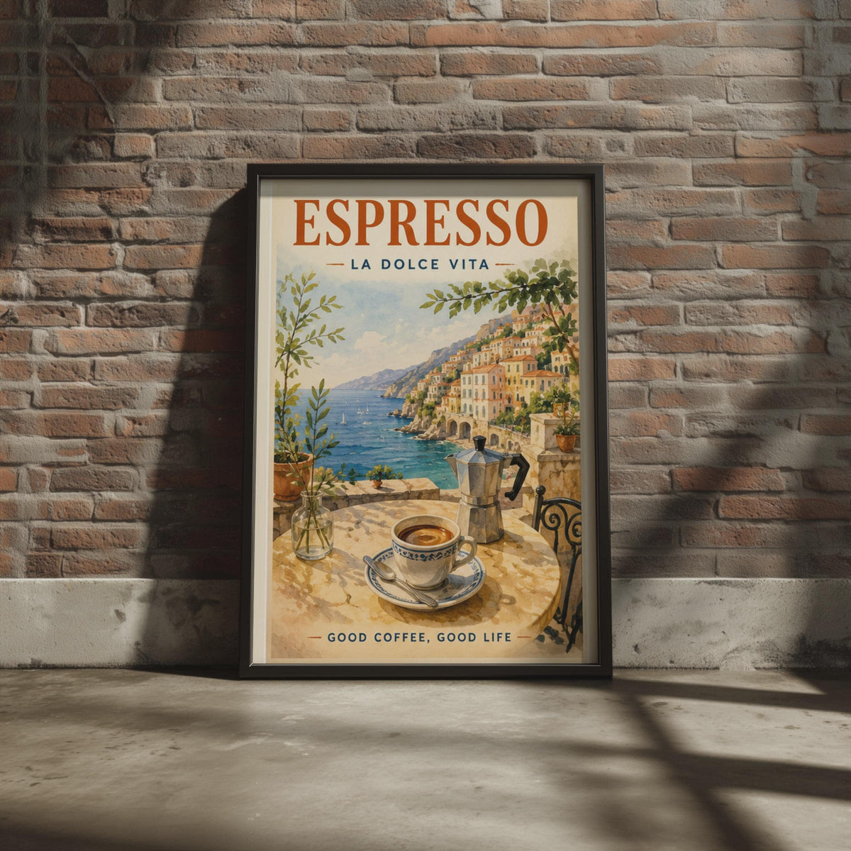 Espresso La Dolce Vita Amalfi Coast Poster, Italian Coffee Art Print