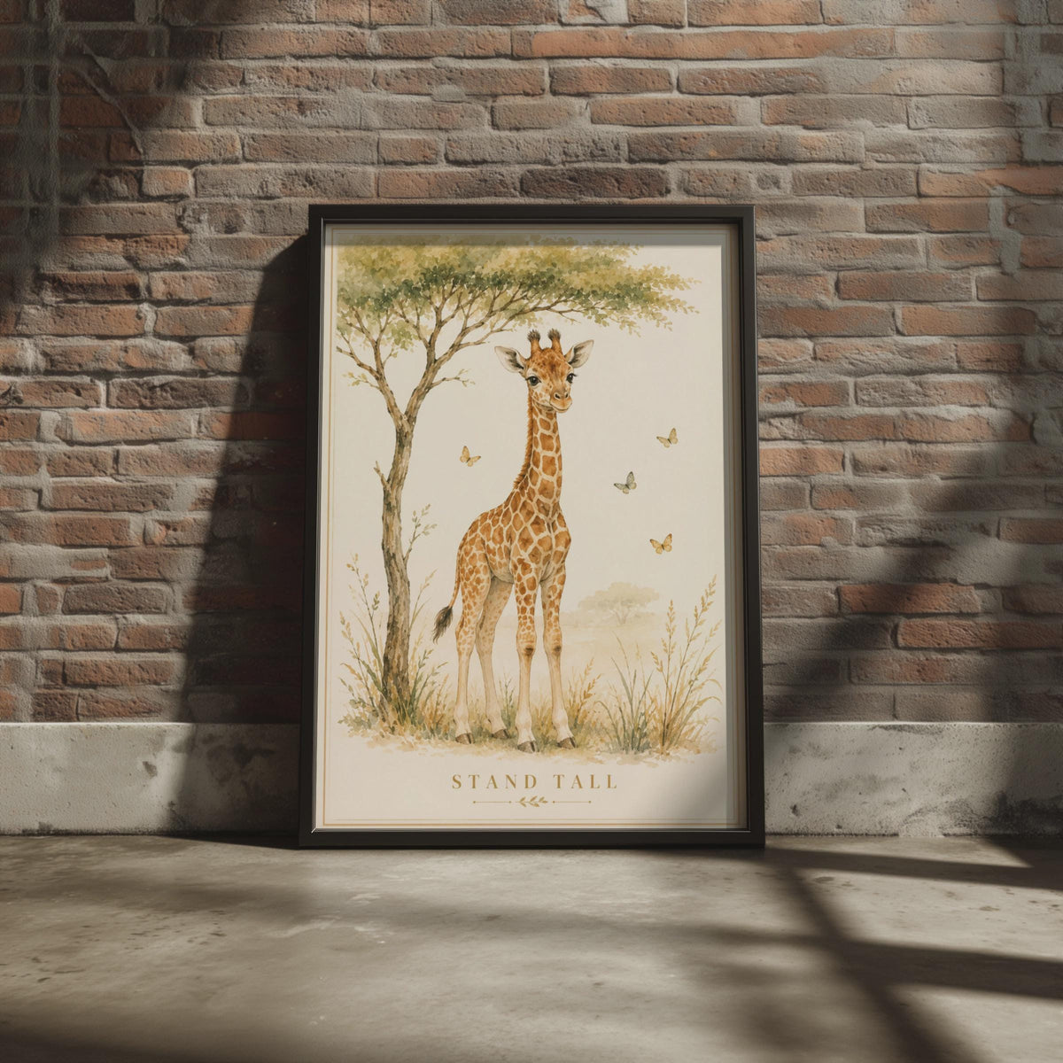 Watercolour Giraffe Nursery Print, Stand Tall Baby Poster, Neutral Boho Kids Decor