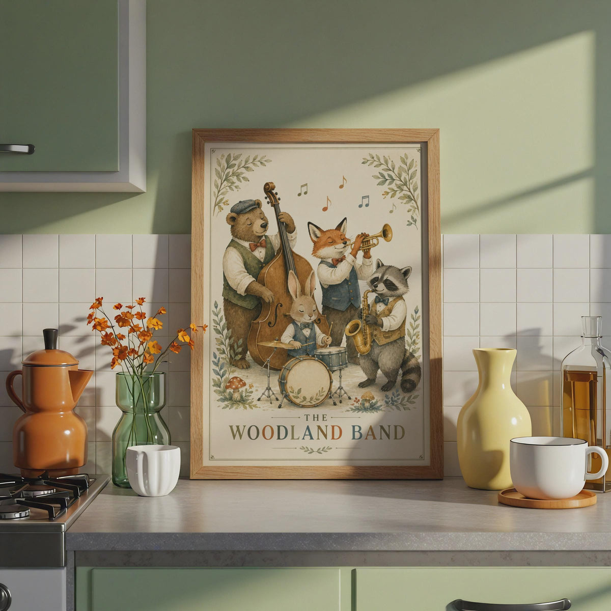 Woodland Band Poster, Forest Animals Jazz Print, Nursery Wall Art