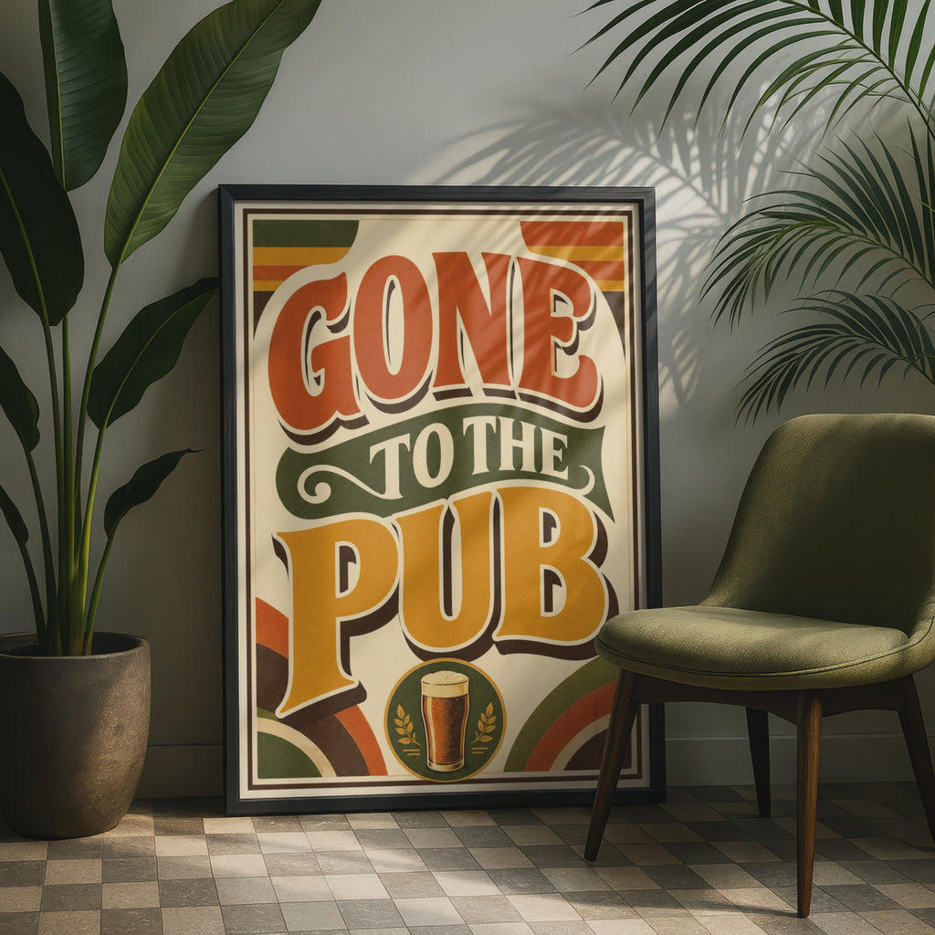 Gone To The Pub Retro Poster, 1970s Style Beer Art Print