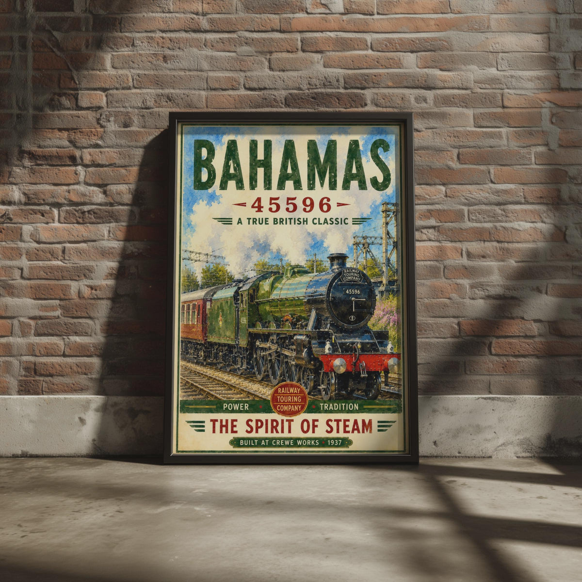 Bahamas 45596 Steam Train Poster, British Locomotive Vintage Railway Wall Art Print