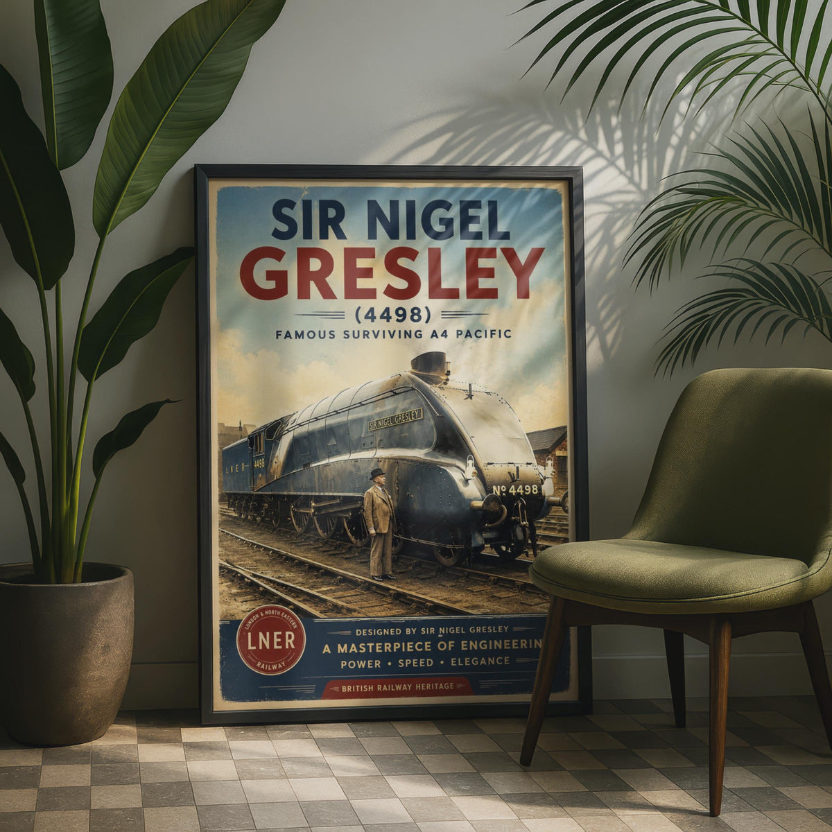 Sir Nigel Gresley LNER A4 Steam Train Poster, Vintage Railway Wall Art Print