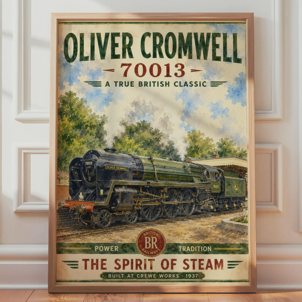 Oliver Cromwell 70013 Steam Train Poster, British Railways Vintage Wall Art Print