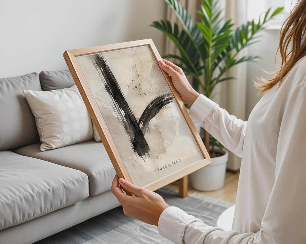 Stone & Ink Abstract Poster, Japanese Brush Stroke Art, Wabi Sabi Wall Decor (A4 Series)