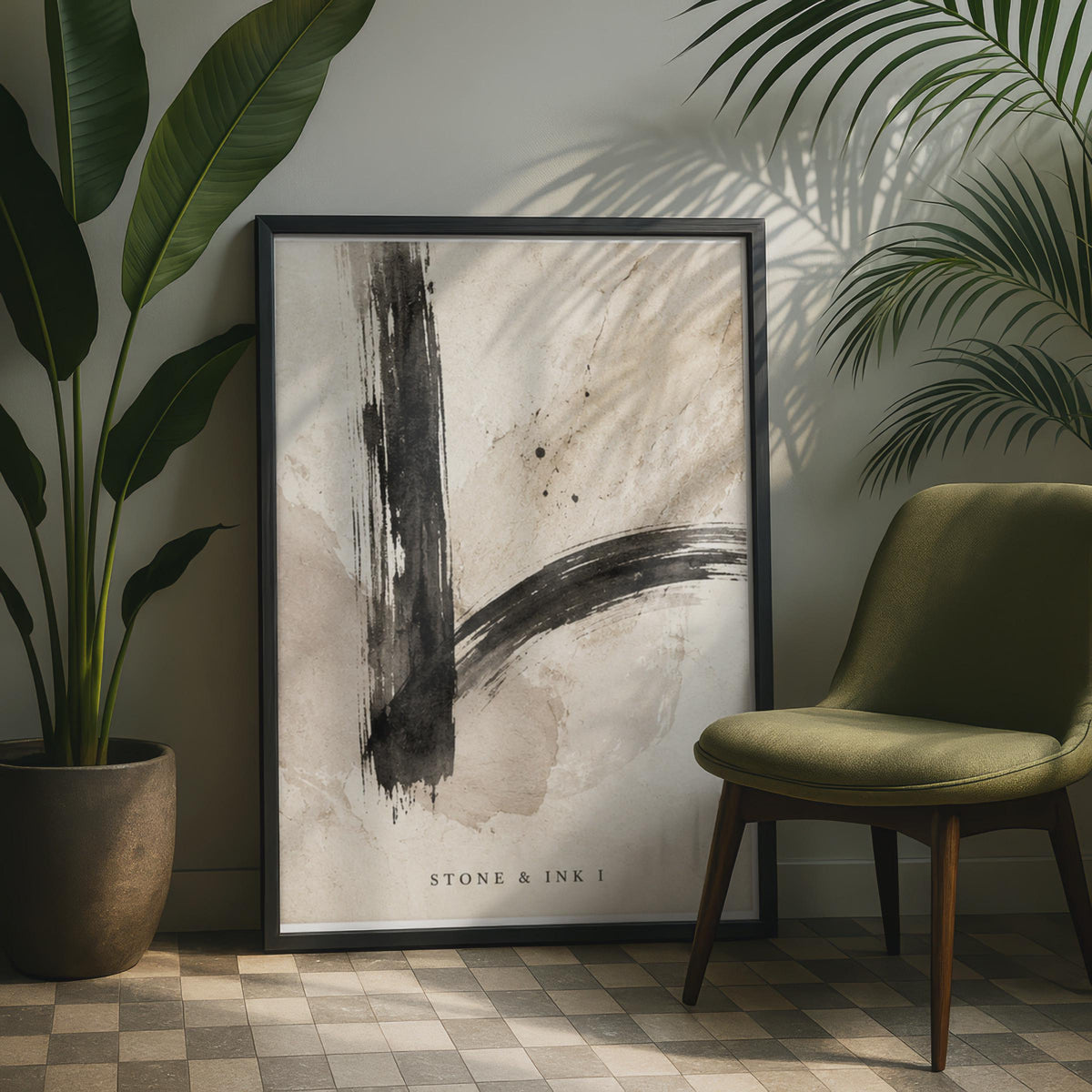 Stone & Ink Abstract Poster, Japanese Brush Stroke Art, Wabi Sabi Wall Decor (A4 Series)