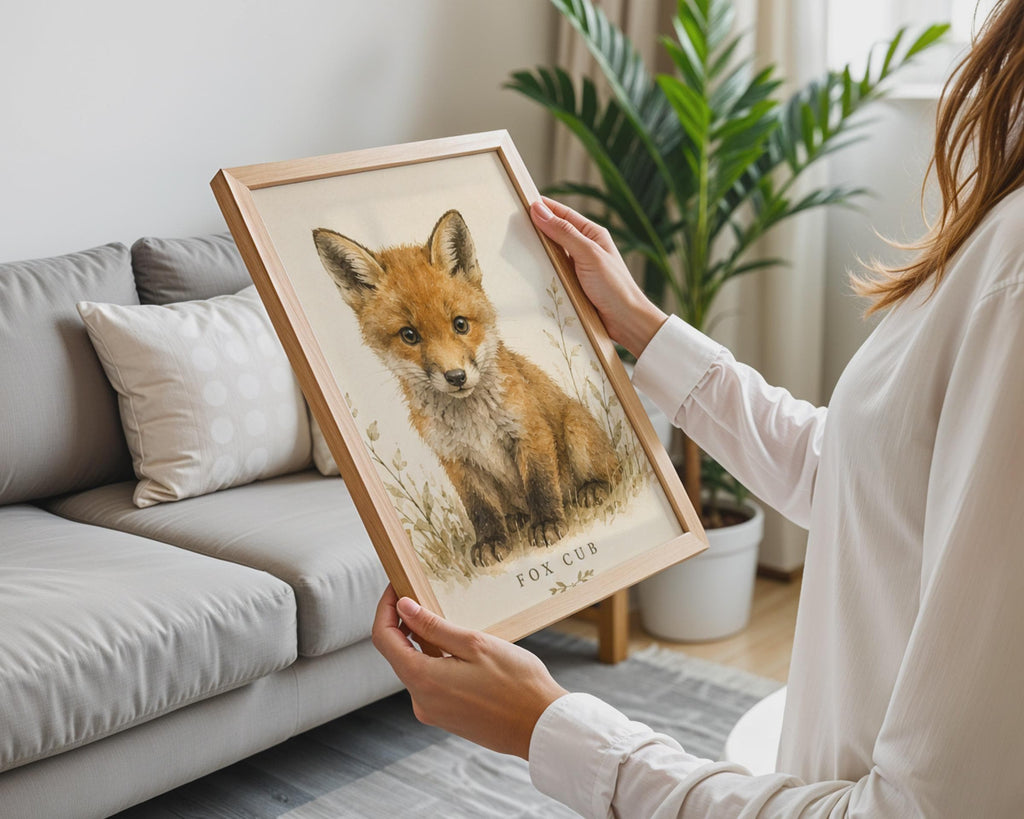Watercolour Fox Cub Print, British Wildlife Nursery Art, Woodland Decor