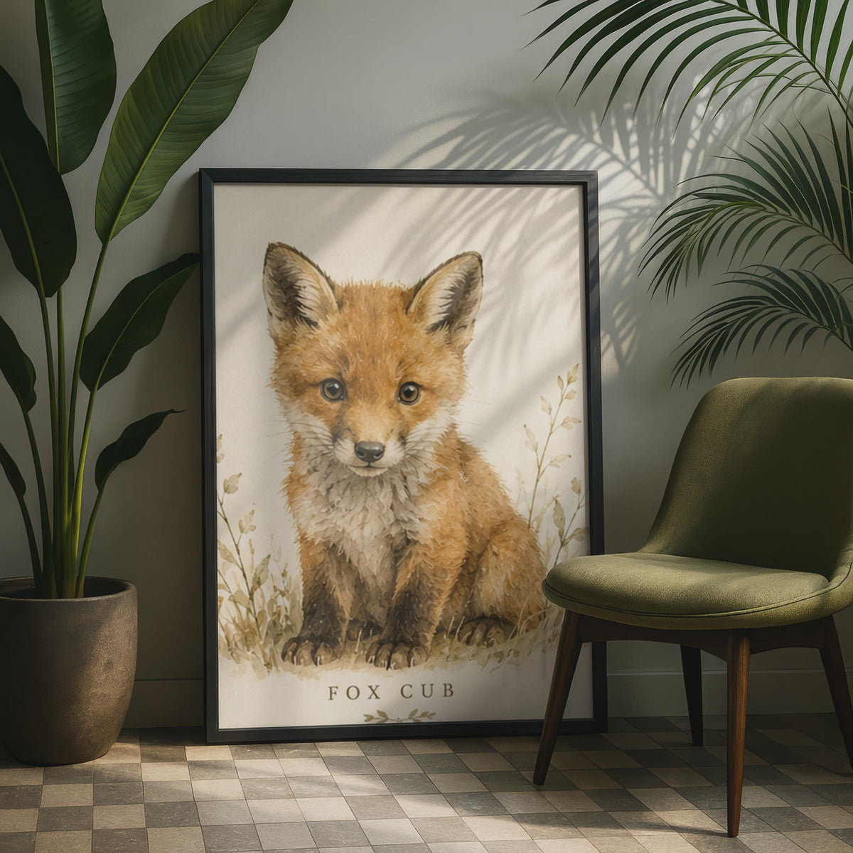 Watercolour Fox Cub Print, British Wildlife Nursery Art, Woodland Decor