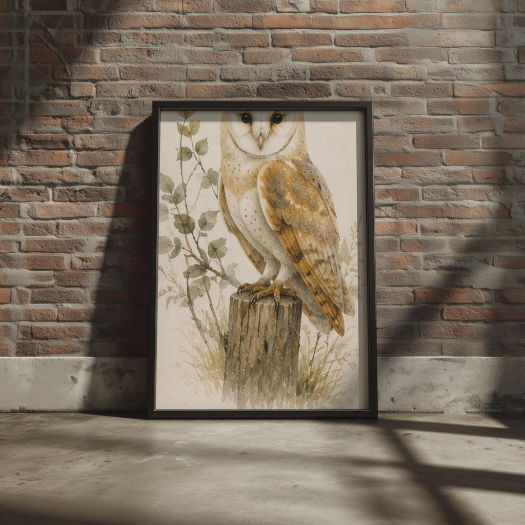 Barn Owl Watercolour Print, British Wildlife, Neutral Tones (A4)