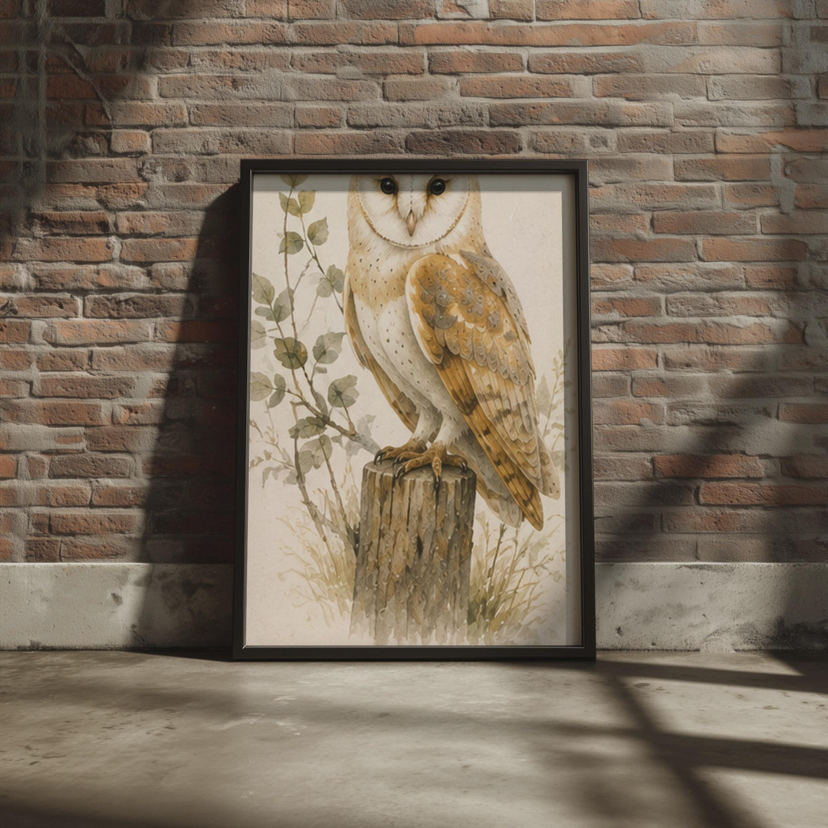 Barn Owl Watercolour Print, British Wildlife, Neutral Tones (A4)