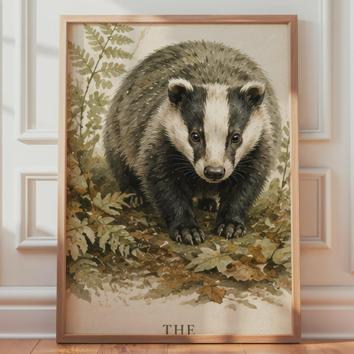 British Badger Watercolour Poster, Woodland Wildlife Art, Countryside Illustration (A4)