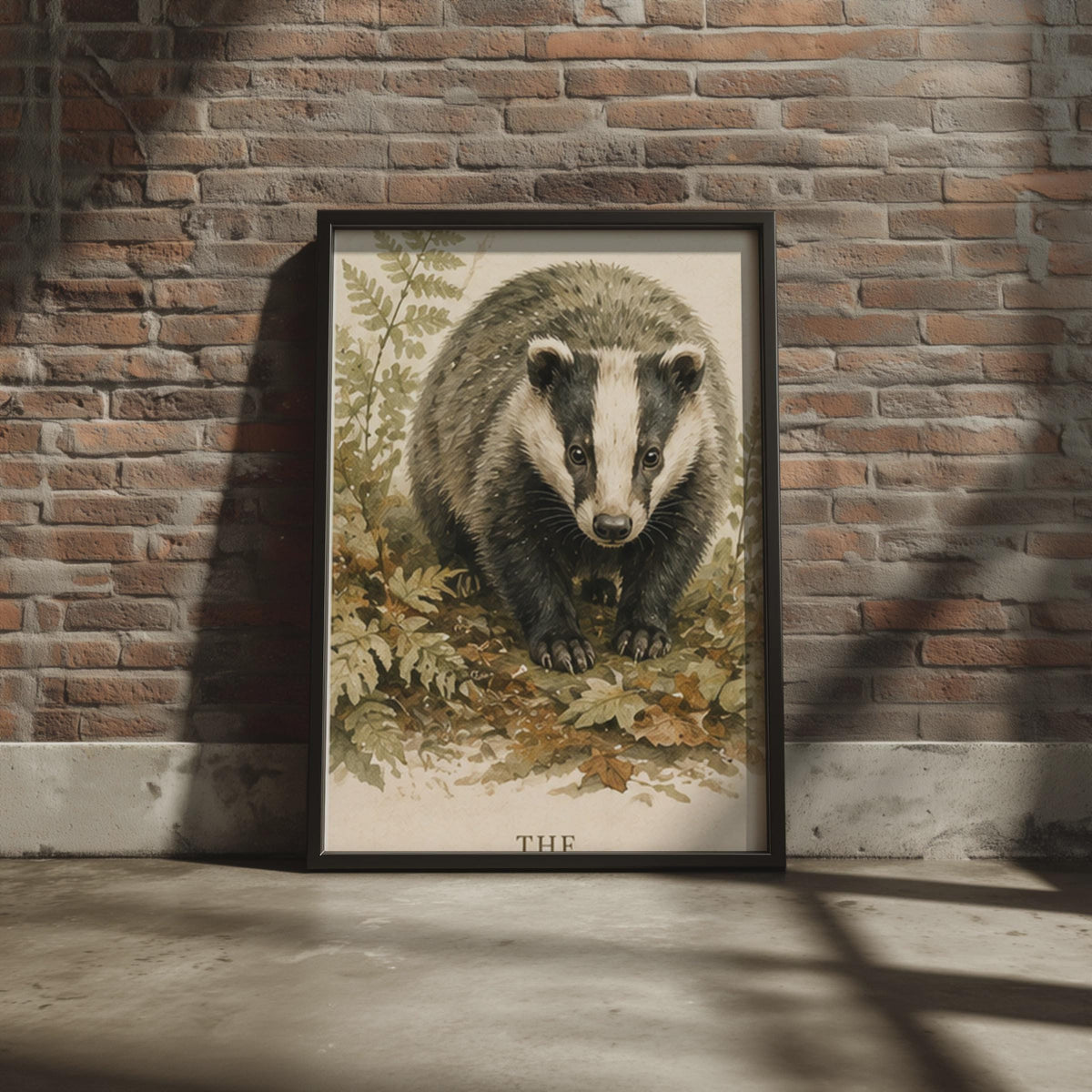 British Badger Watercolour Poster, Woodland Wildlife Art, Countryside Illustration (A4)