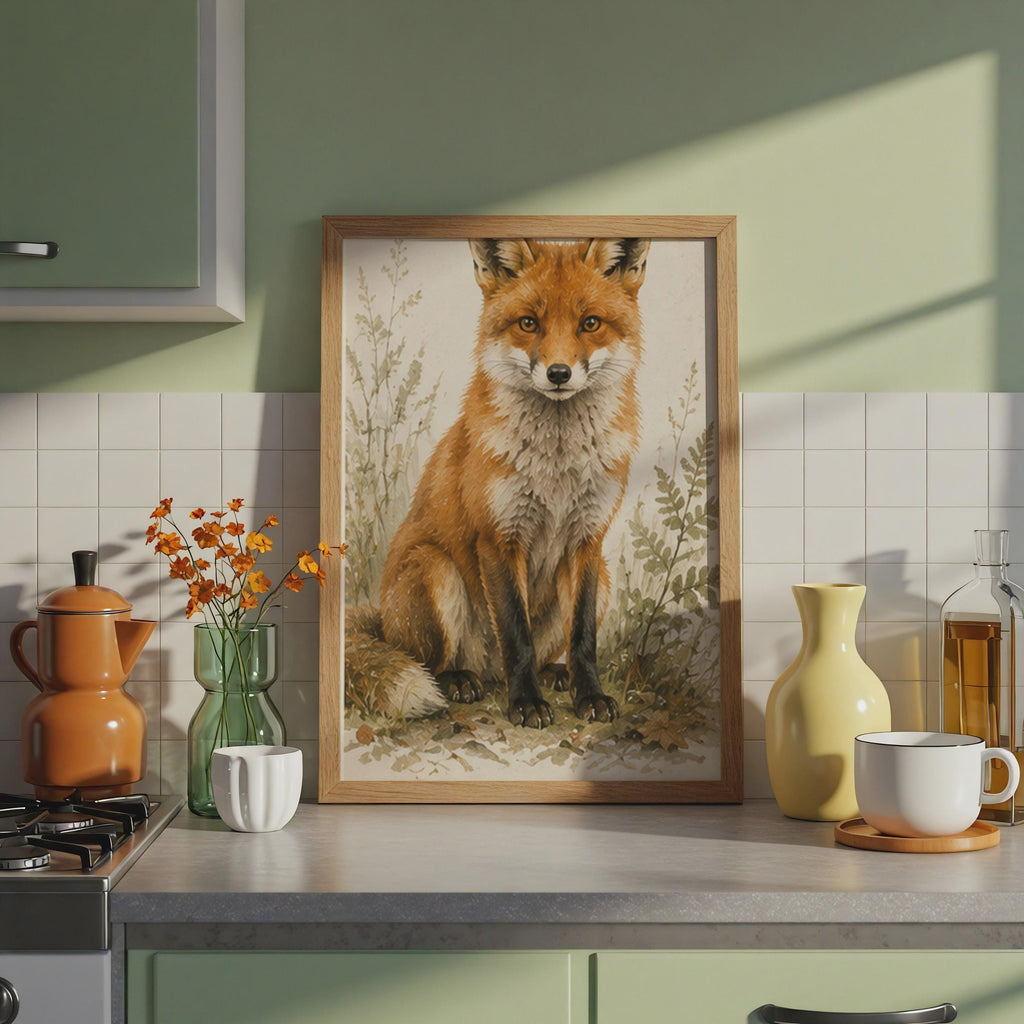 Red Fox Watercolour Print, British Wildlife Wall Art, Woodland Animal Poster (300 DPI)