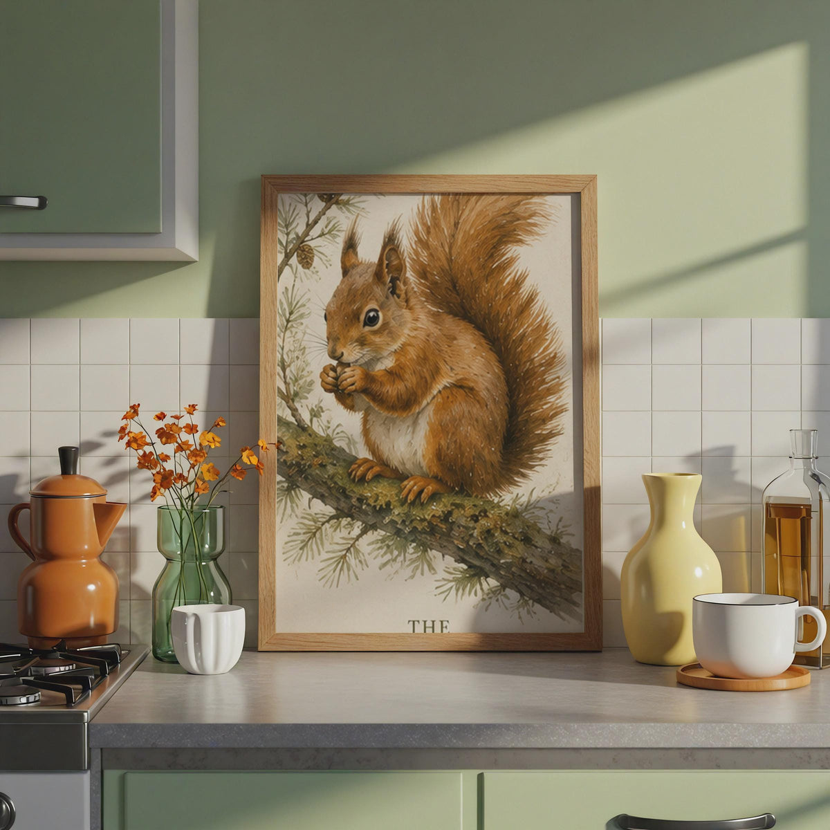 Vintage Watercolor Red Squirrel Print, British Wildlife Art, Woodland Friends Poster