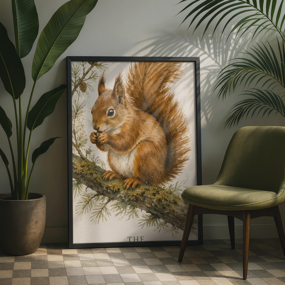 Vintage Watercolor Red Squirrel Print, British Wildlife Art, Woodland Friends Poster