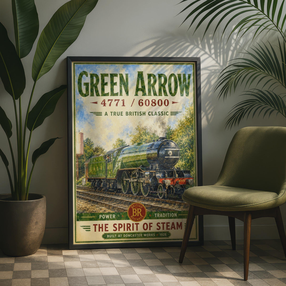 Green Arrow LNER Steam Train Poster, Vintage Railway Wall Art, British Classic 4771
