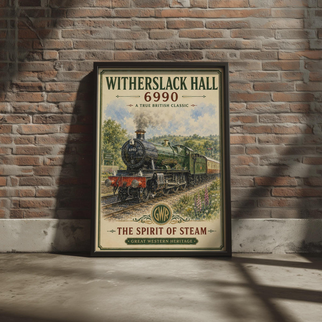 Witherslack Hall 6990 GWR Steam Train Poster, Watercolour Illustration (Print)