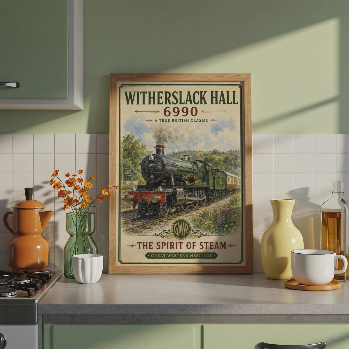 Witherslack Hall 6990 GWR Steam Train Poster, Watercolour Illustration (Print)